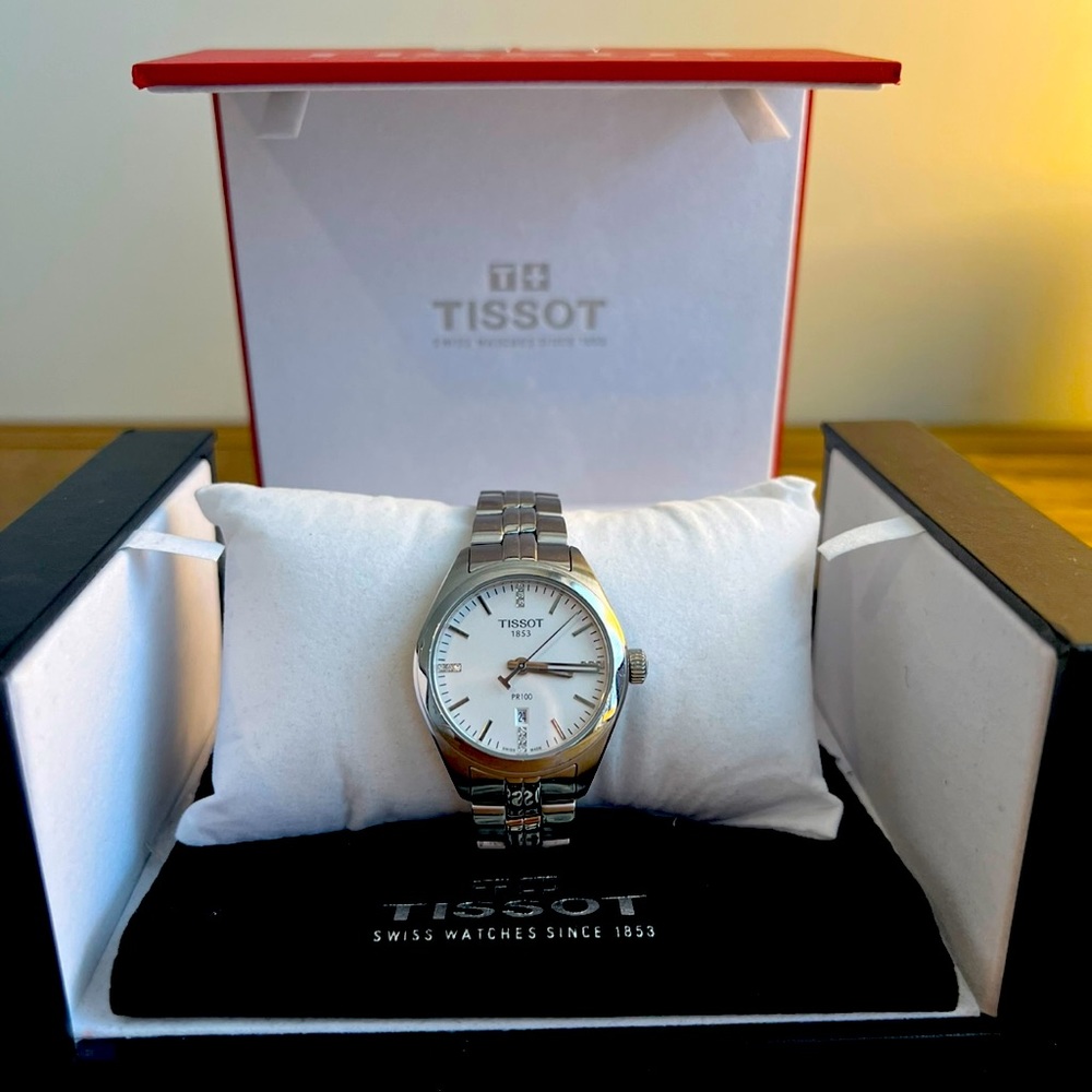 TISSOT PR 100 LADY DIAMOND SILVER DIAL QUARTZ WATCH ( (EUC)